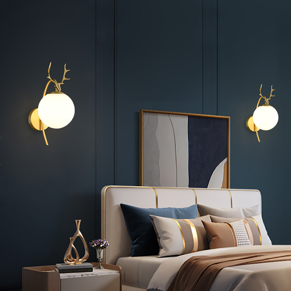 Modern 1-light Antler Wall Sconce Brass Deer Wall Lighting With Globe Shade in US