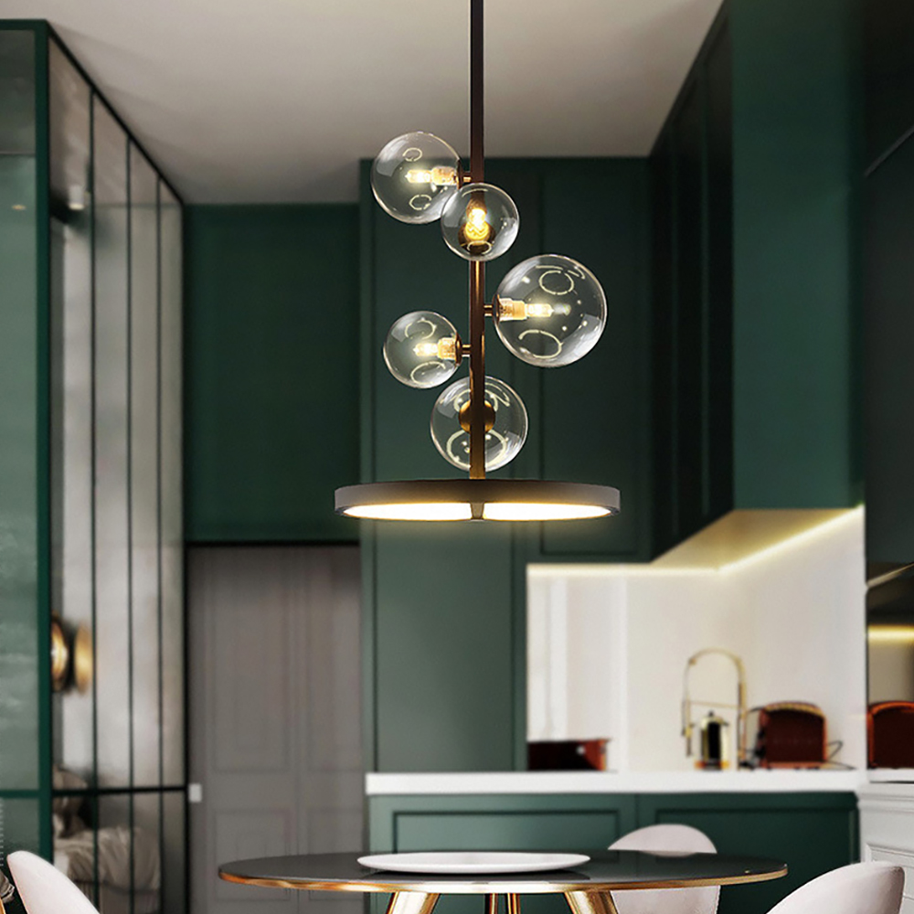 Bubi Black Glass Globe 5-Light Chandelier Modern for Living Room and Dining Room