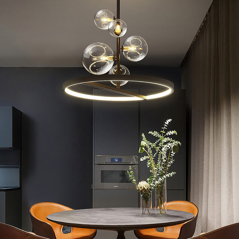 Bubi Black Glass Globe 5-Light Chandelier Modern for Living Room and Dining Room