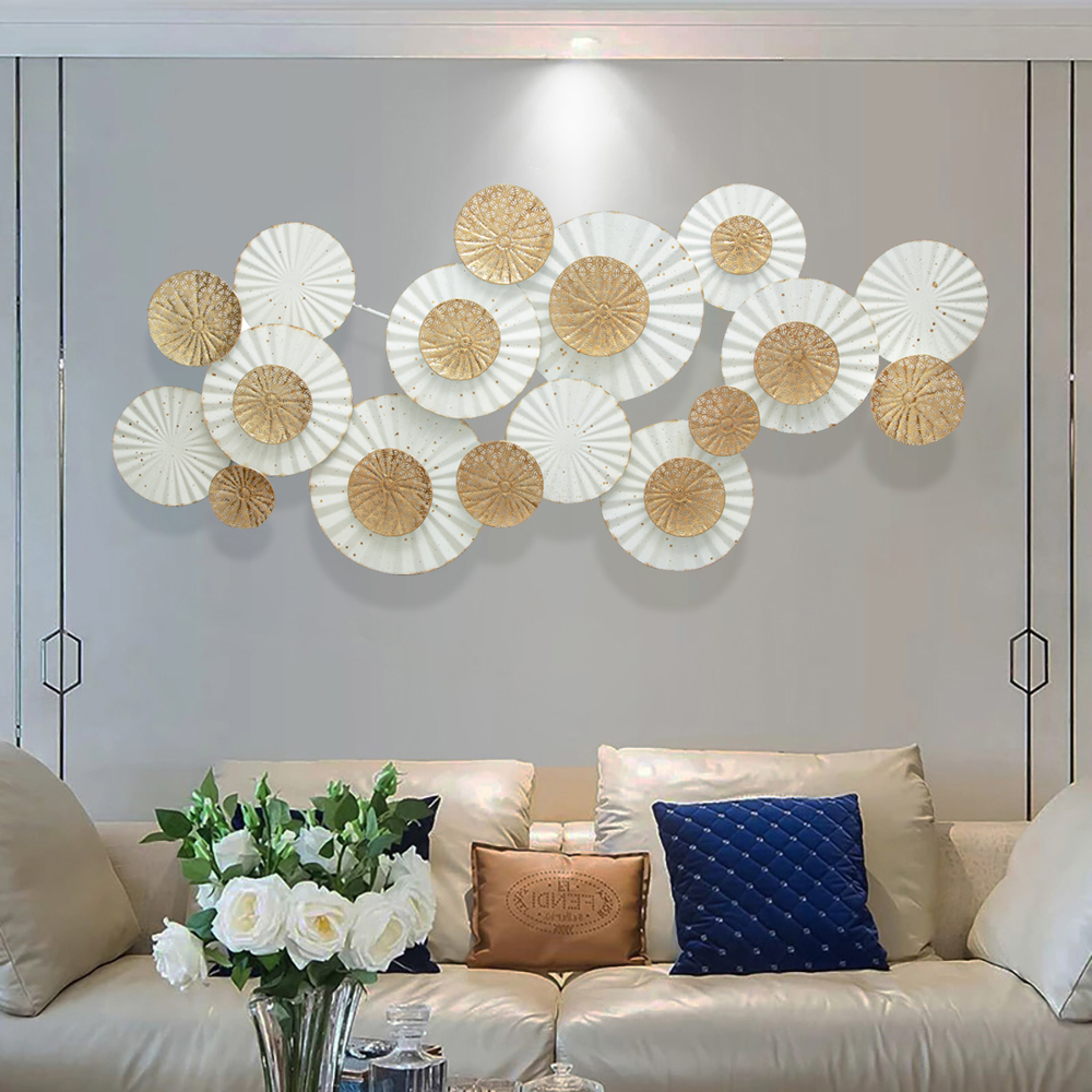 Modern 3d Round Flowers Metal Wall Decor Distressed Home Hanging Art in US