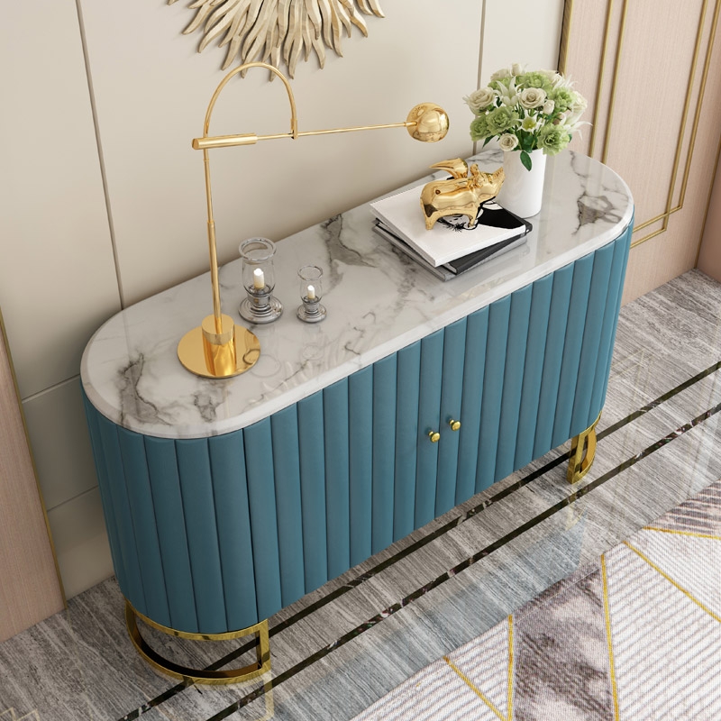 Epaule Sideboard Marble Top Stainless Steel Frame Cabinet Buffet Table Blue & White thumbnail