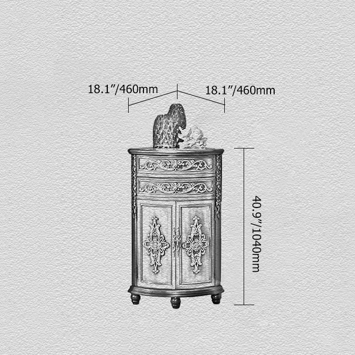 French Country Antique Triangle Wood Accent Corner Cabinet with 2 Doors & 2 Drawers
