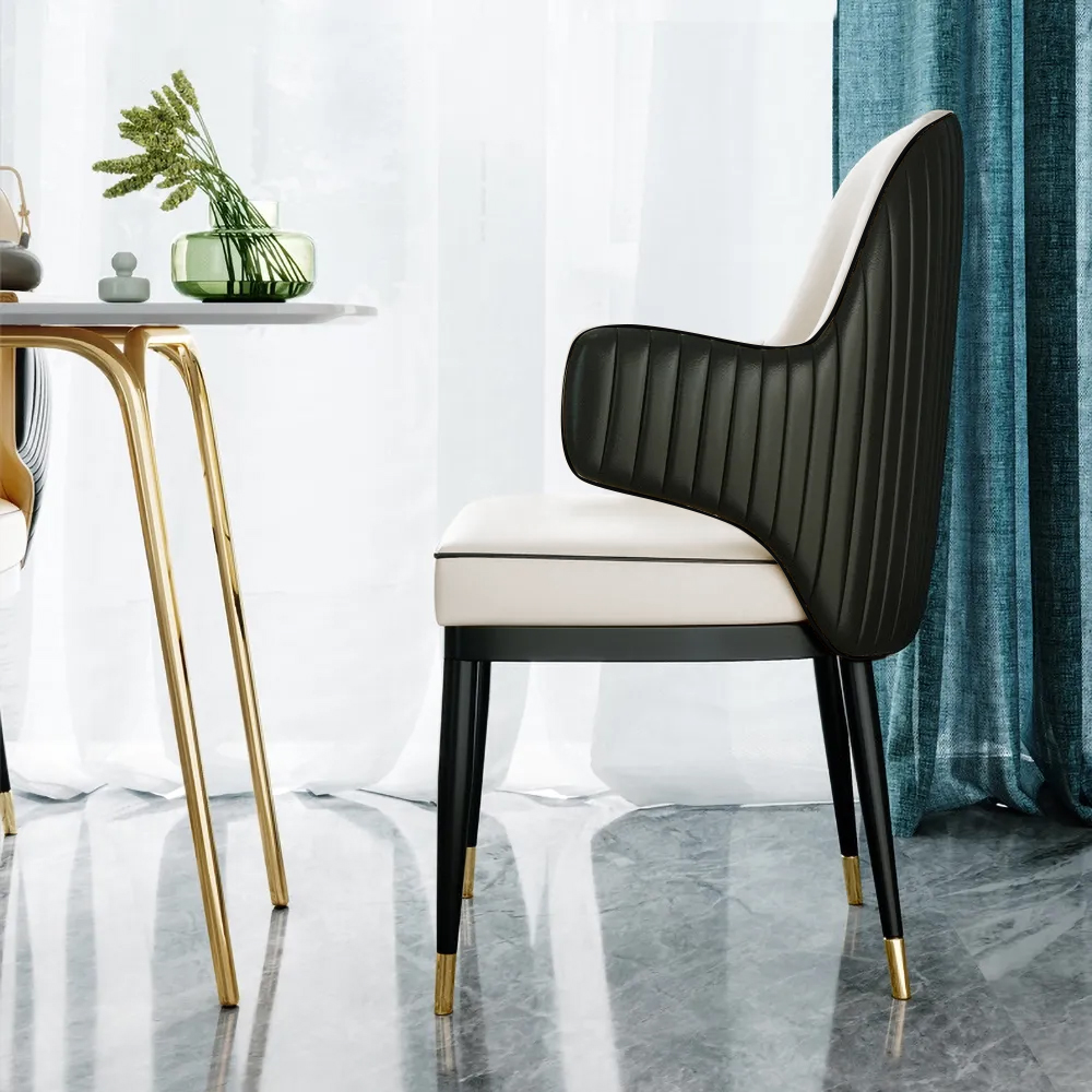 Black & Beige Mid-Century Upholstered PU Leather Dining Chair (Set of 2)