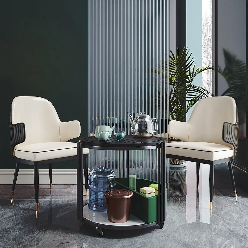 Black & Beige Mid-Century Upholstered PU Leather Dining Chair (Set of 2)