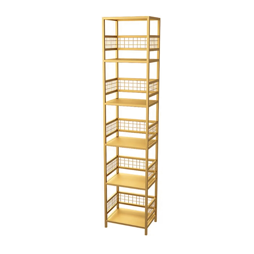 Modern 5Tier Gold Bookshelf Metal Freestanding Narrow Bookcase