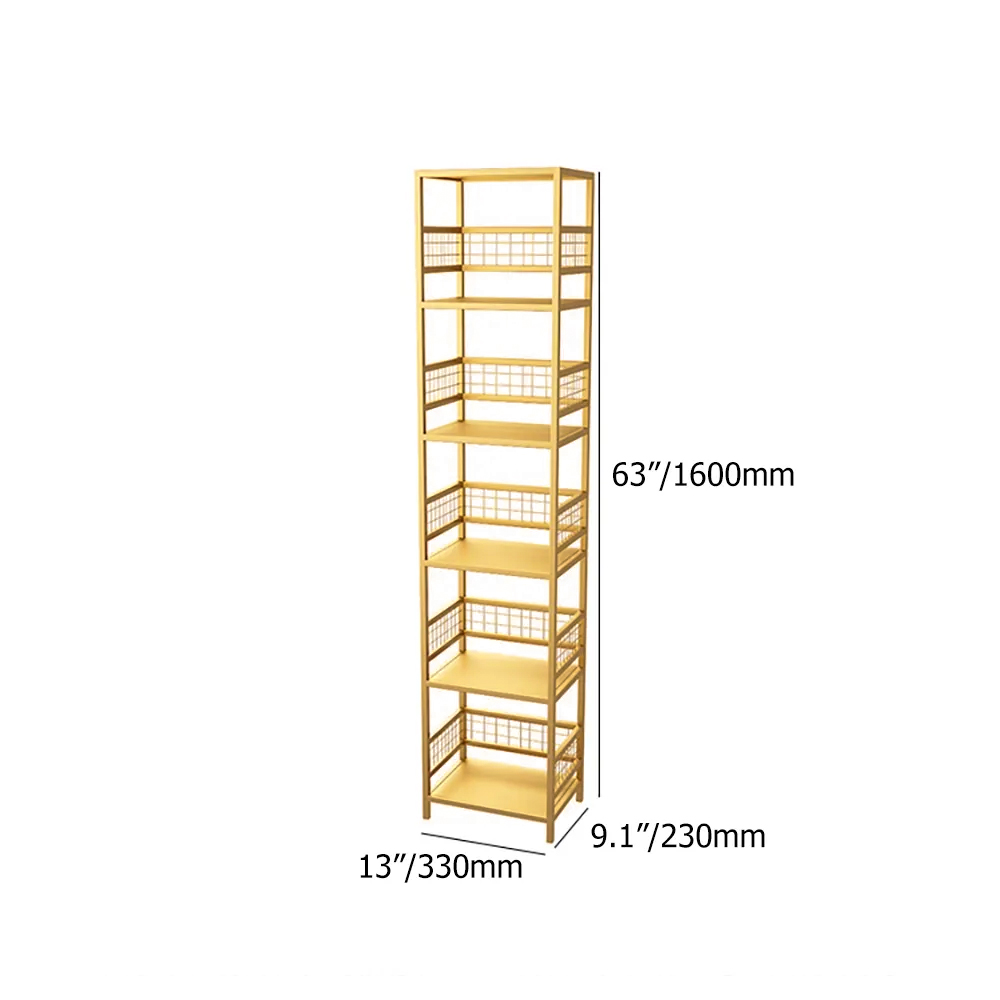 Modern 5Tier Gold Bookshelf Metal Freestanding Narrow Bookcase