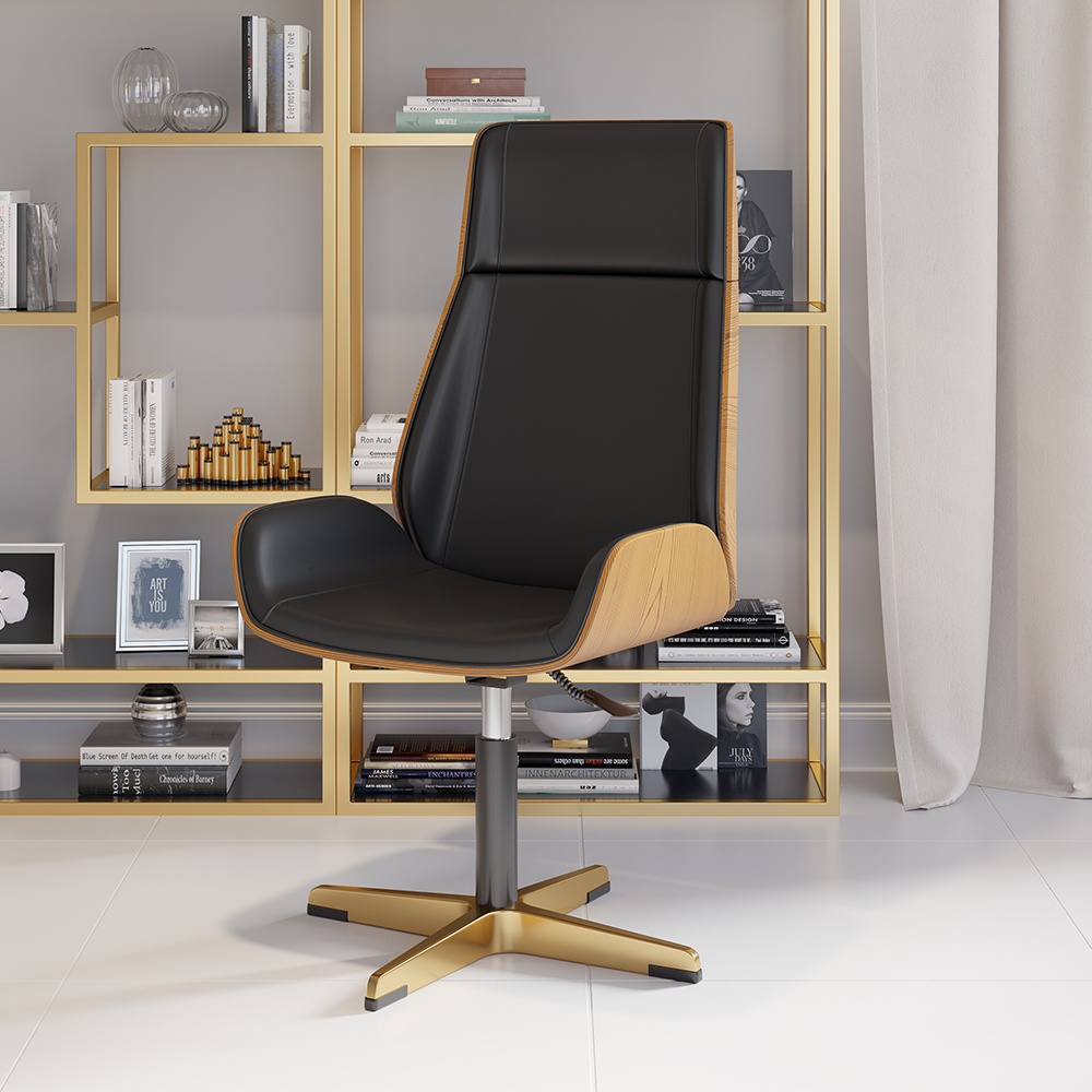 Black Leather Modern Home Office Chair Upholstered High Back Executive Chair