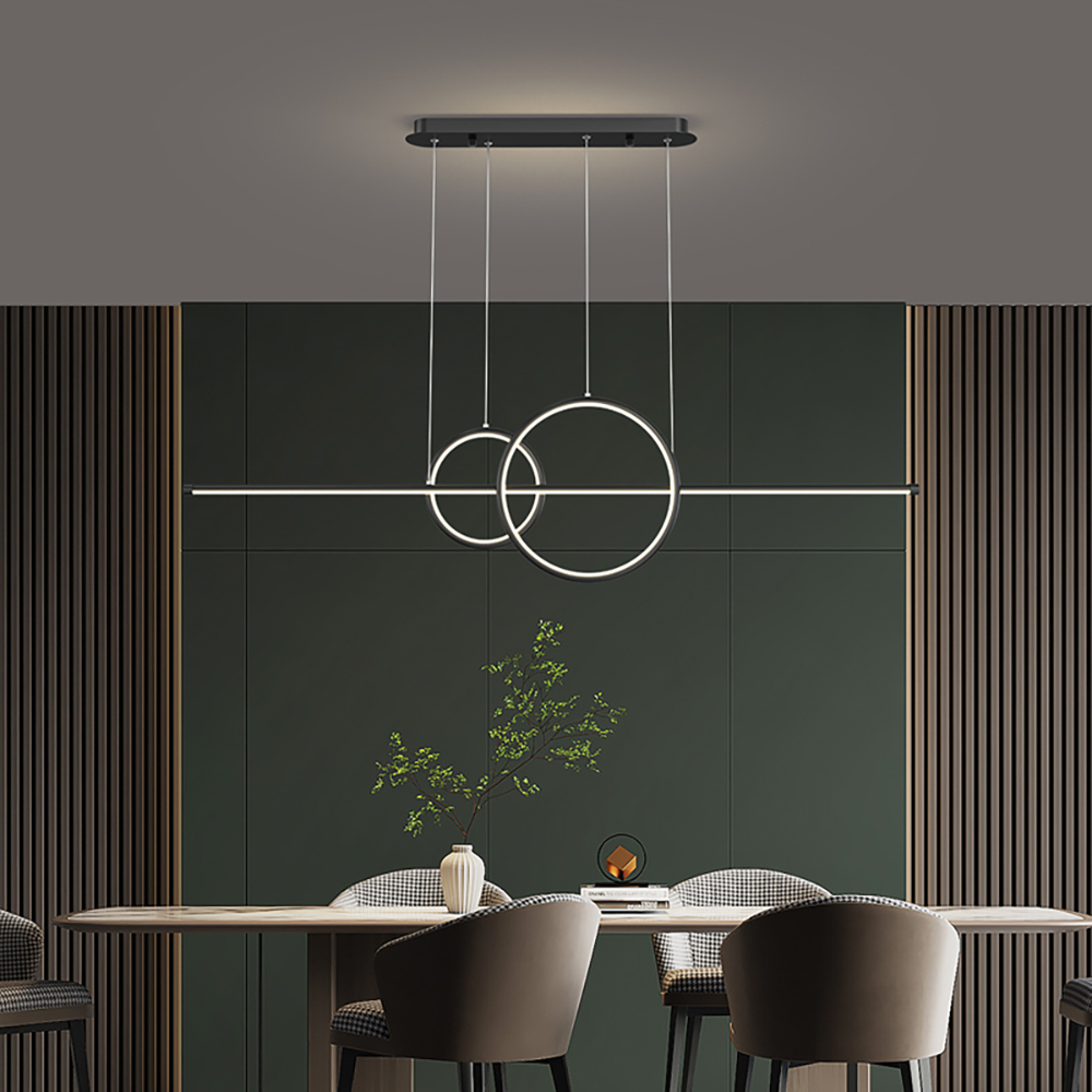 Minimalist Ring Shape Kitchen Island Metal Linear Hanging Light in Black
