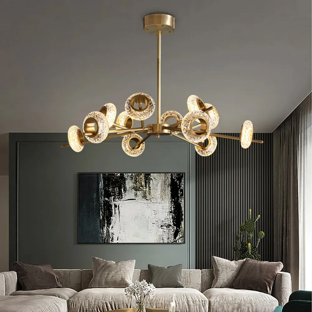 Blingle Modern Copper and Crystal 12-Light Sputnik LED Sphere Chandelier