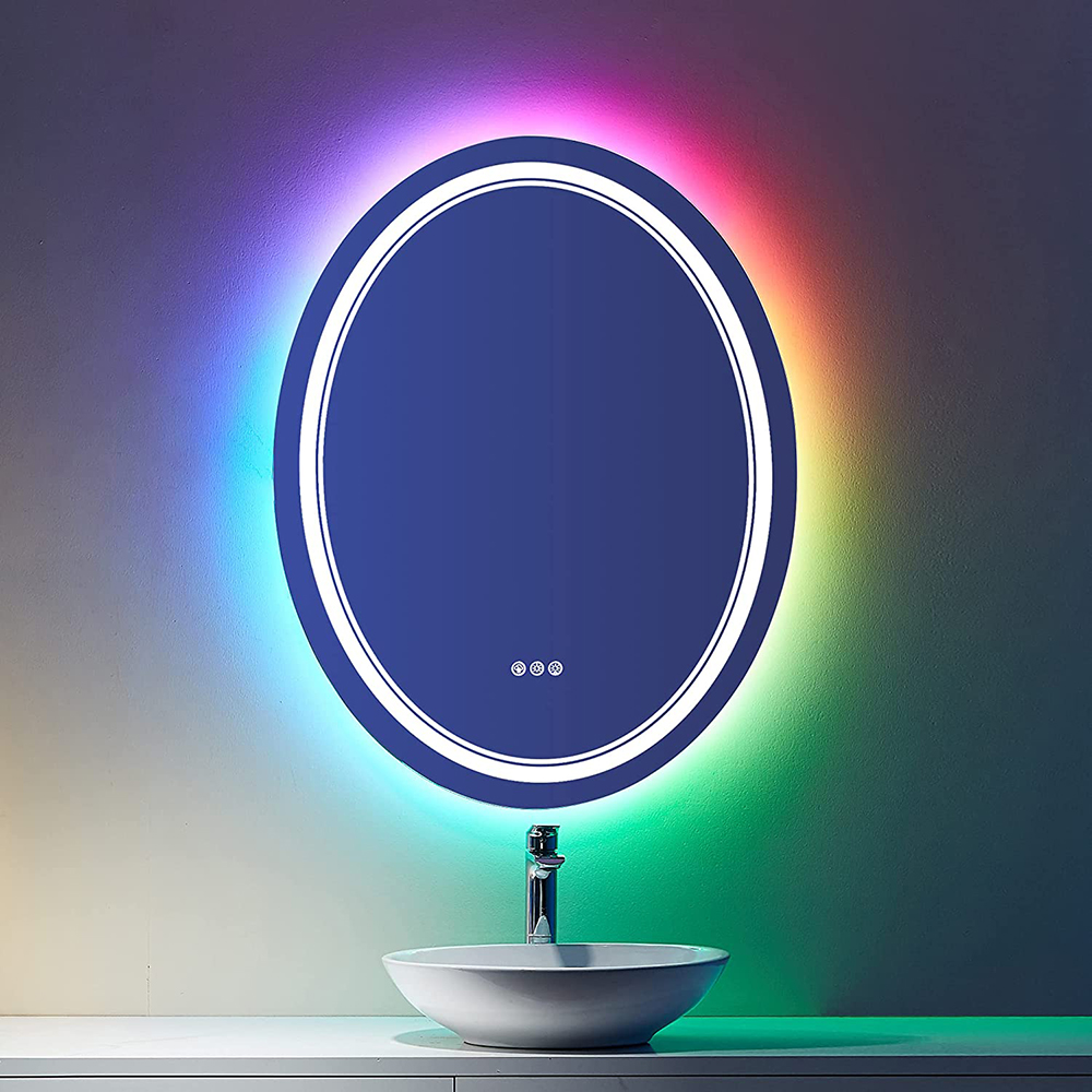 24" X 32" Frameless Oval Bathroom Vanity Mirror Rgb Led Backlit Anti-fog Wall Mirror in US