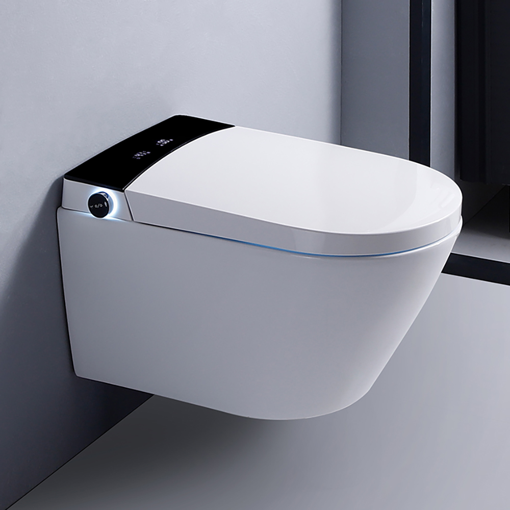 White Black Elongated One-piece Wall Mounted Automatic Toilet With In-wall Tank in US