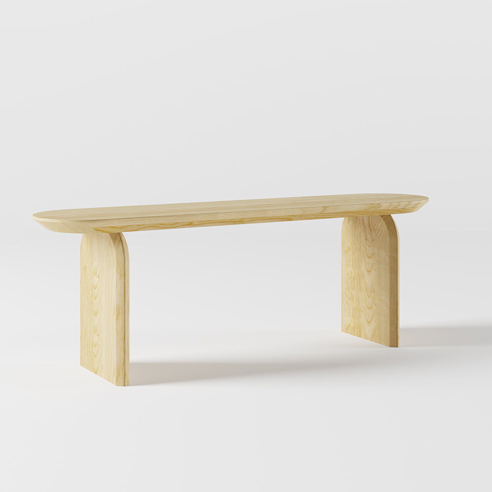 Tintica Japandi 59" Dining Bench Oval Solid Wood in Natural Double Pedestals