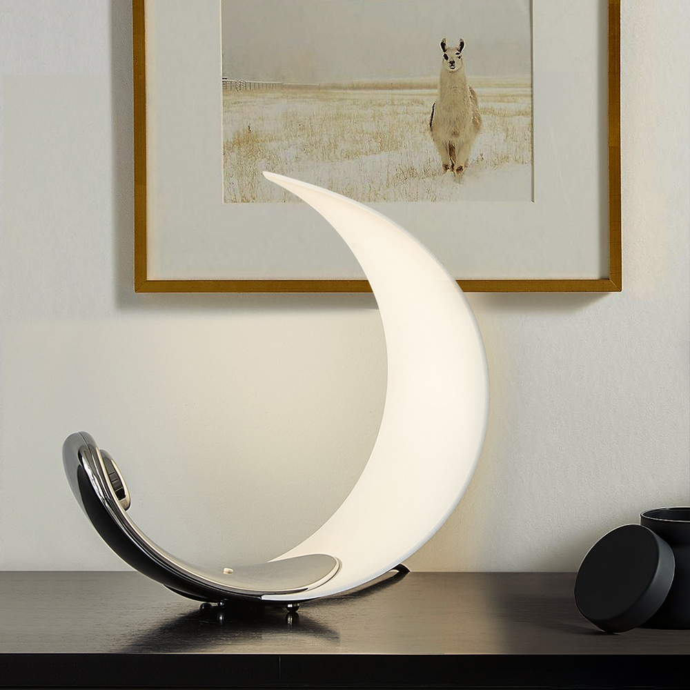 White Half-Moon Warm Light Table Lamp with Adjustable Brightness Metal Desk Lamp