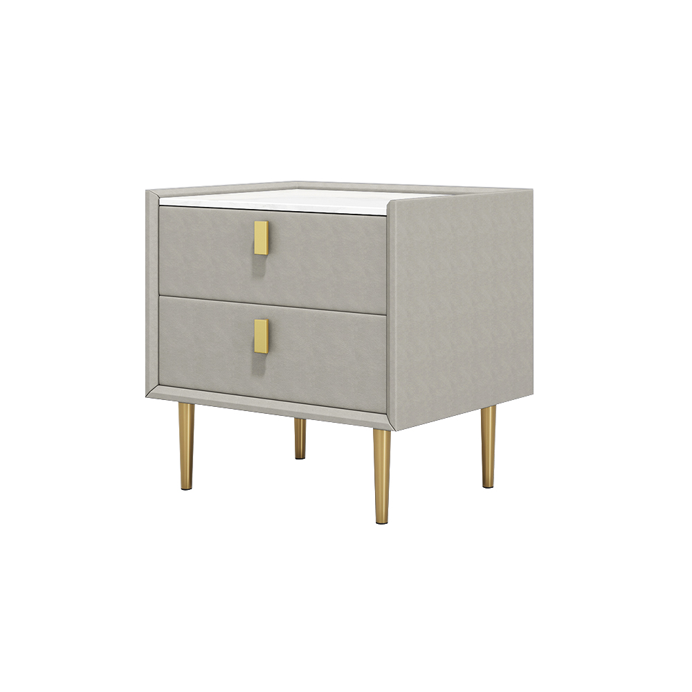 Sintered Stone Top 2-Drawer Leather Nightstand
