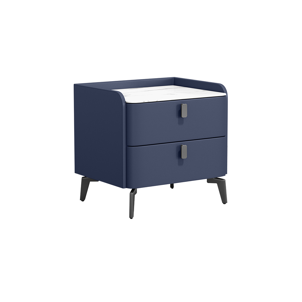 Sintered Stone Top 2-Drawer Leather Nightstand