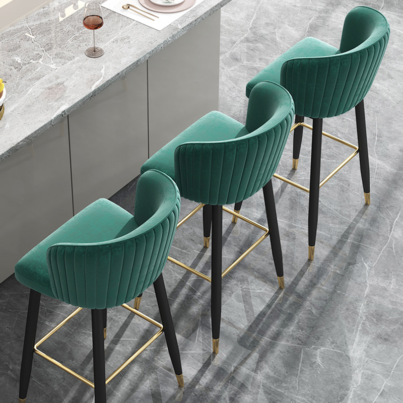 Green Bar Height Bar Stool Tufted Upholstered Velvet Bar Stool Footrest