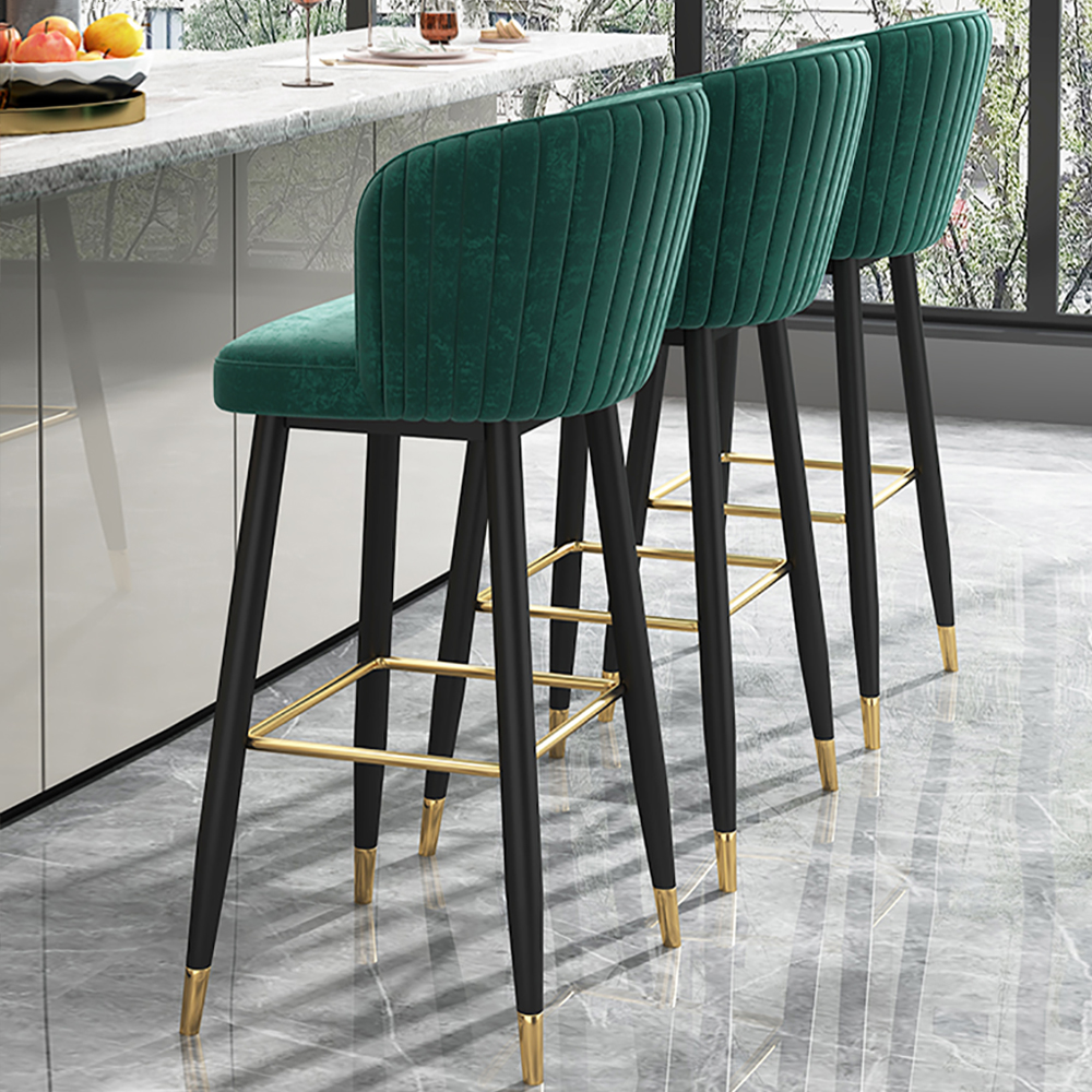 Green Bar Height Bar Stool Tufted Upholstered Velvet Bar Stool Footrest