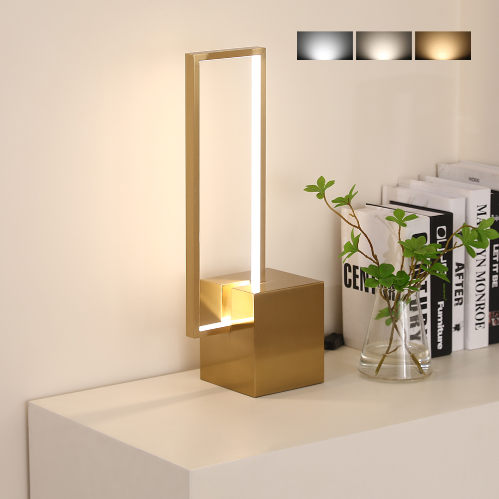 Modern Geometric Table lamp Gold Desk lamp with Square Base