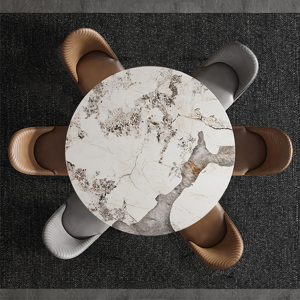 53" Modern Round Dining Table Faux Marble Tabletop for 6 Person
