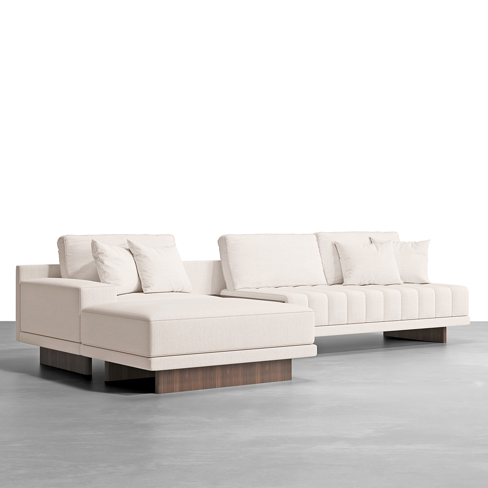 126" L-Shaped White Modular Sectional Sofa & Square Sintered Stone Block Coffee Table