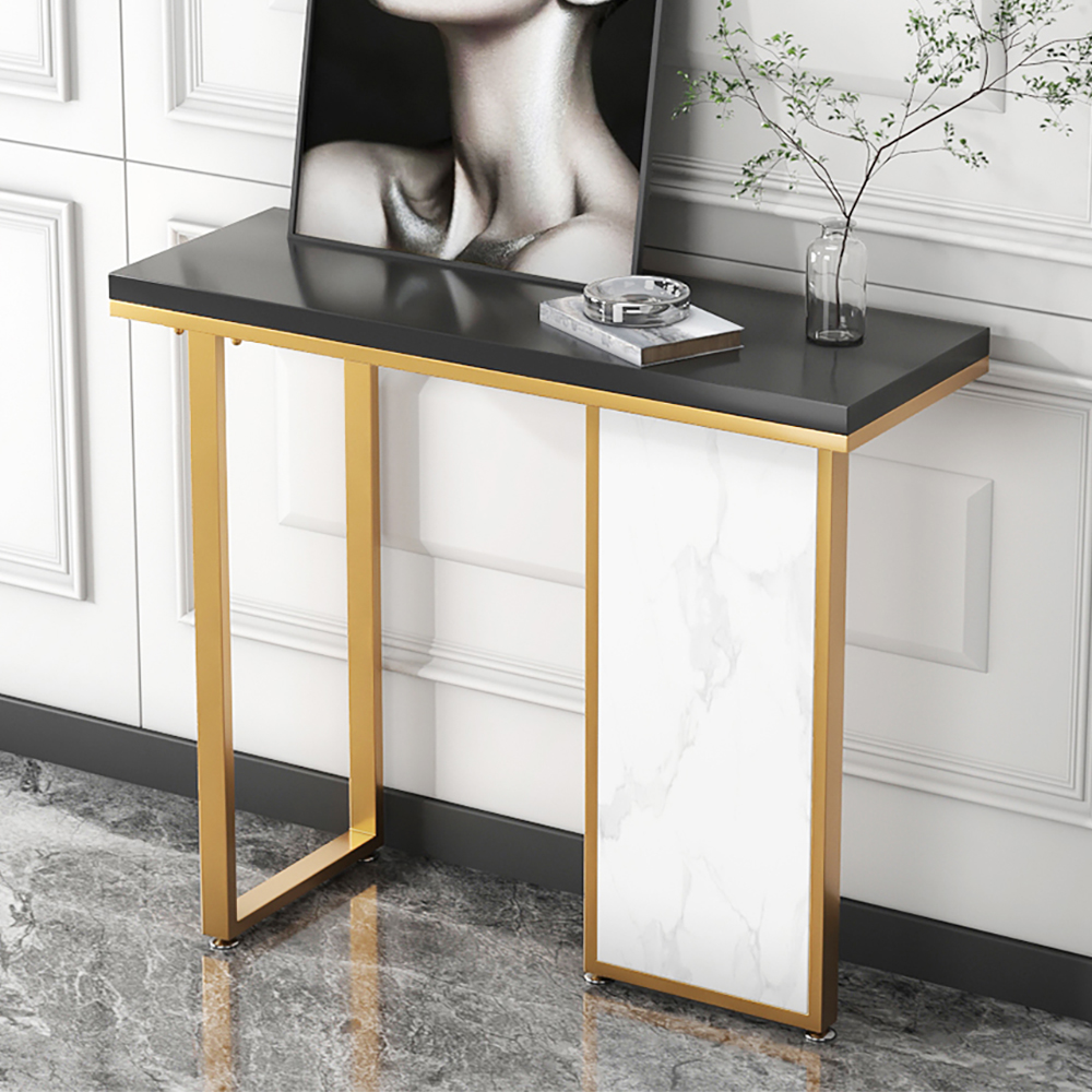 39" Modern Rectangular Black & White Console Table with Wooden Top Entryway Table