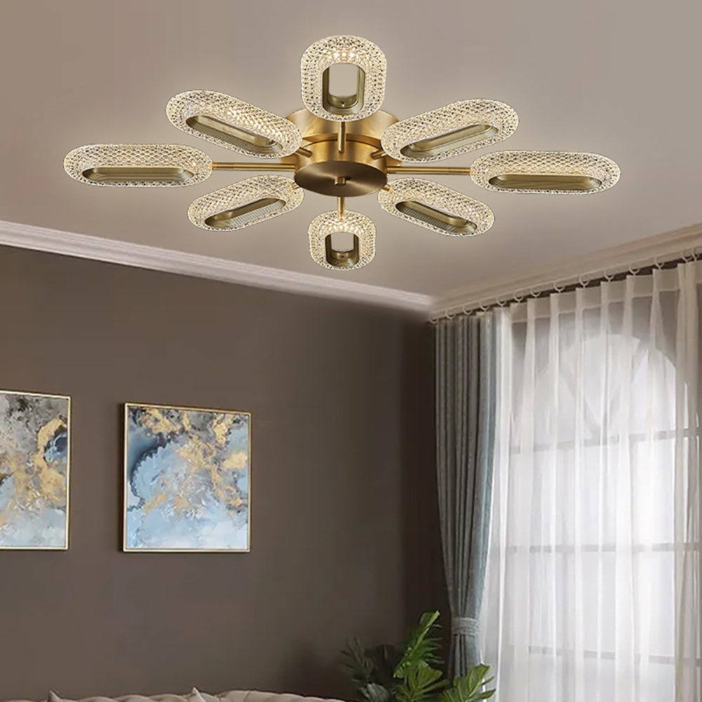 Ovated Brass Semi Flush Mount Light 8-Light LED Ceiling Light Ring Light Fixture in Gold