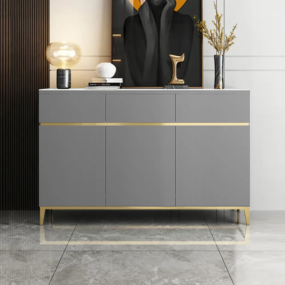 59" Gray Modern Sideboard With Sintered??stone Top 4 Doors 4 Drawers in Large in US