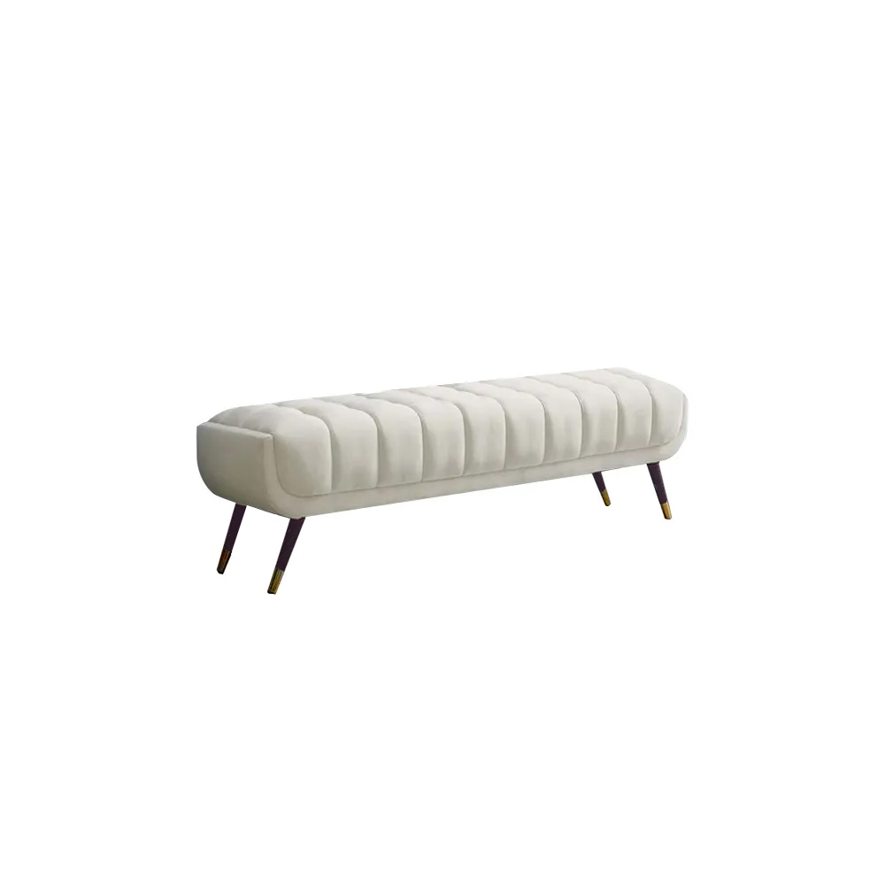 Enoak Modern White Bedroom Bench Velvet Upholstery Wooden Legs