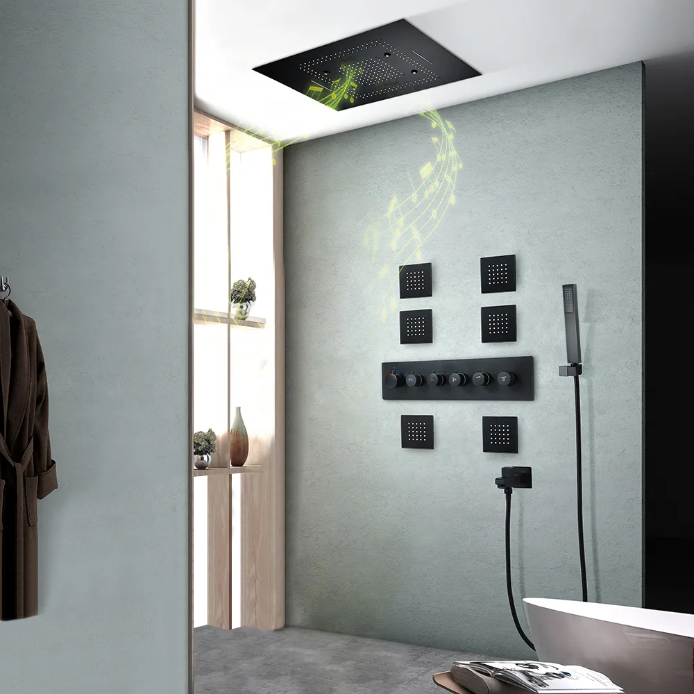 Wall-mounted 31" Shower System in Black Rainfall 5 Functions in US