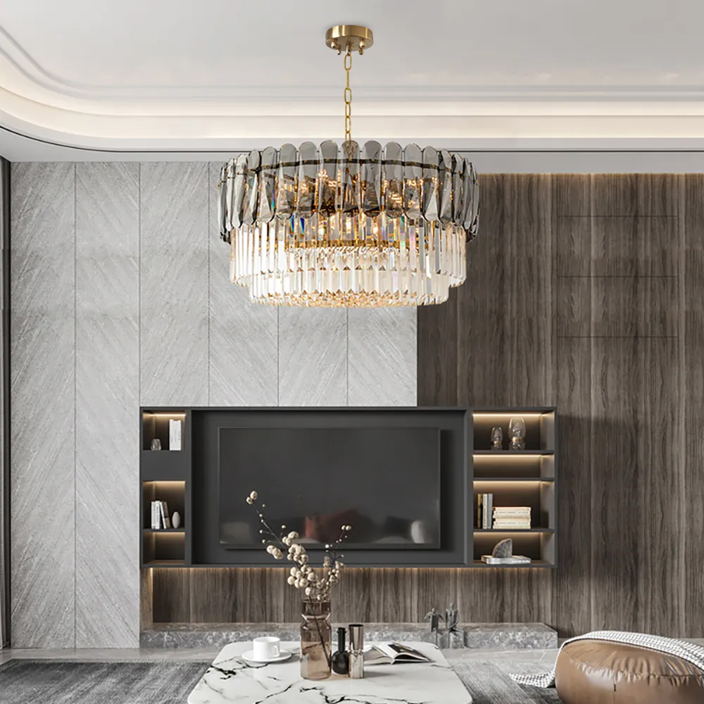 Sotter Contemporary 12-light Crystal Tiered Chandelier in Brass Gray in US