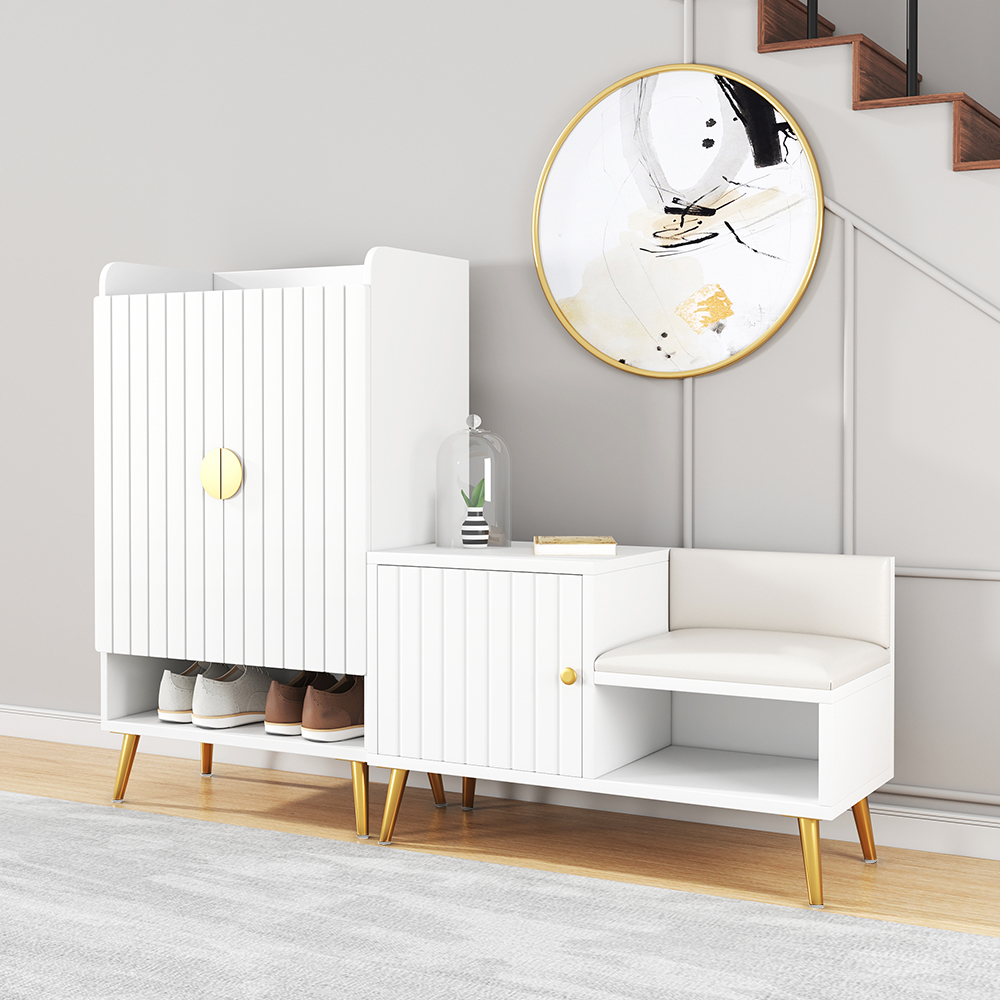 Shoe Storage Entryway Bench Shoe Rack with Storage Cabinet in White (31.5'')