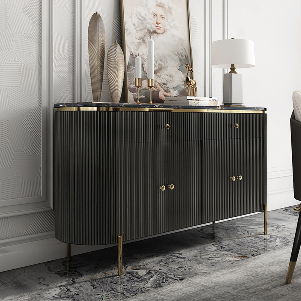 55.1" Modern Marble Top Buffet & Sideboard Doors & Drawers & Shelves