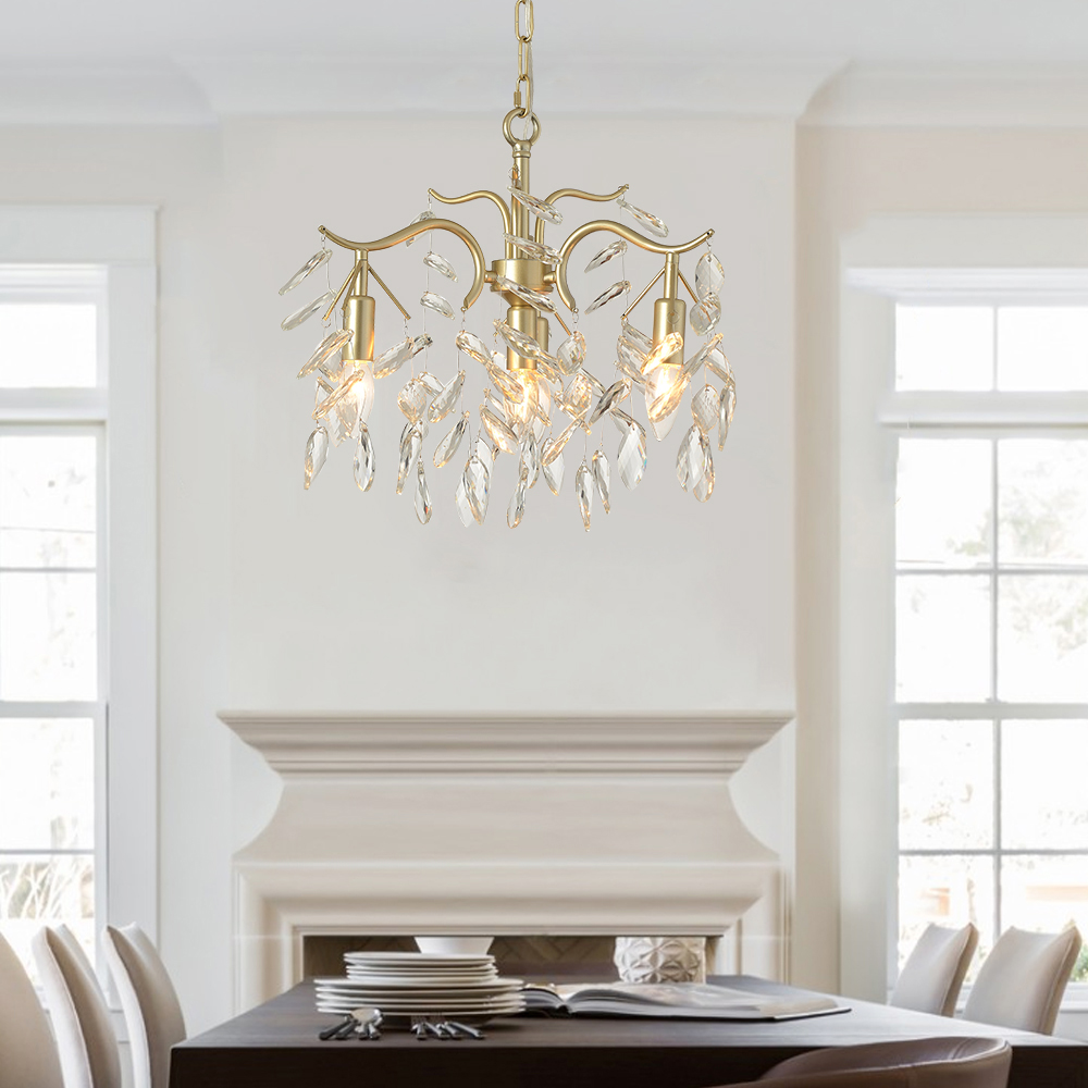 Modern 4-Light Crystal Tiered Chandelier in Champagne Gold