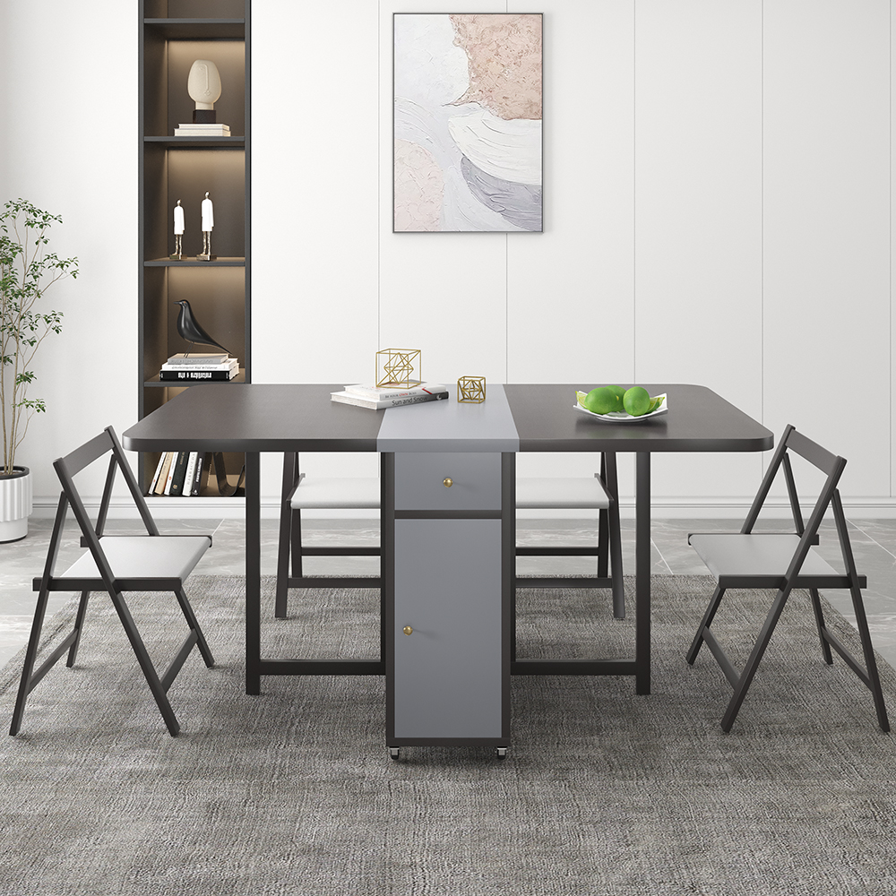 Rectangle Folding Wood Dining Set 13"-59" Modern Gray Dining Table & 4 Chairs