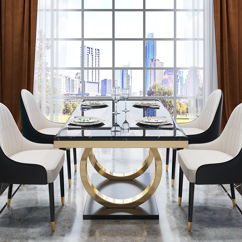 63" Rectangular Faux Marble Dining Table with Stainless Steel Base