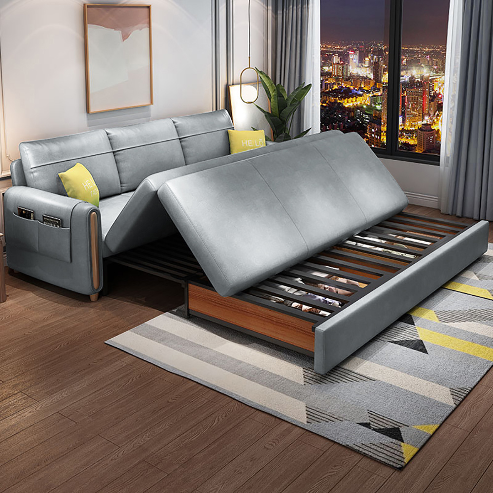 81.1" Light Gray Arm Full Sleeper Sofa Bed with Storage & Side Pockets