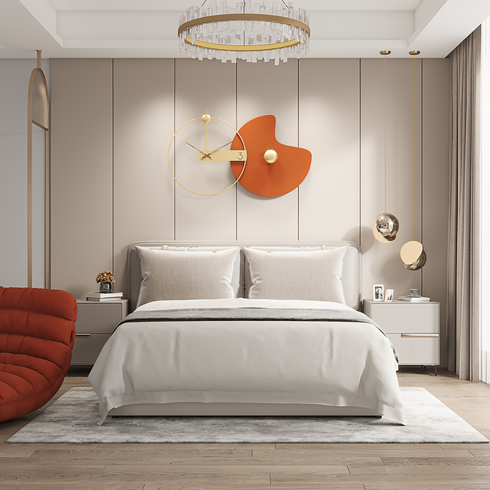 Modern Large Wall Clock Round Metal Decorative Wall Clocks in Orange & Gold