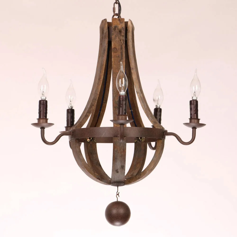Candelabro rústico de 5 luces de madera recuperada y metal oxidado con luz de vela
