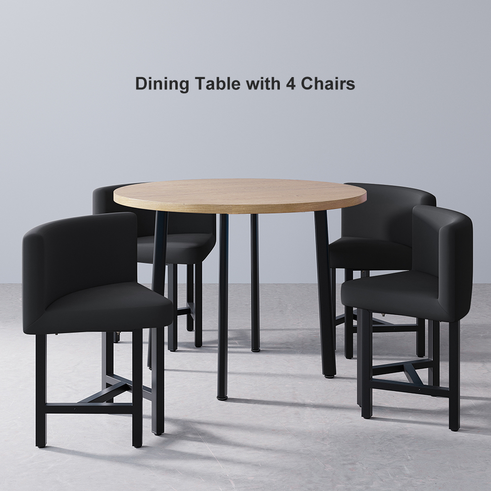 Dining Table Set 39.4" Round Wood Dining Table & 4 Gray Upholstered Dining Chairs