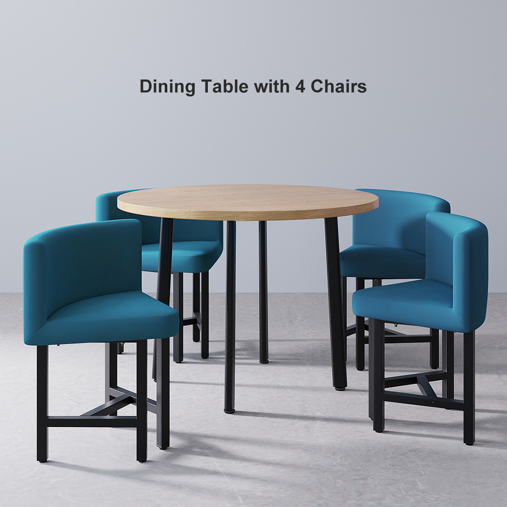 Ensemble Table Ronde/carrée Et 4 Chaises – Plateau Ardoise, Design Compact, Pour Petit Espace, Salle à Manger, Cuisine