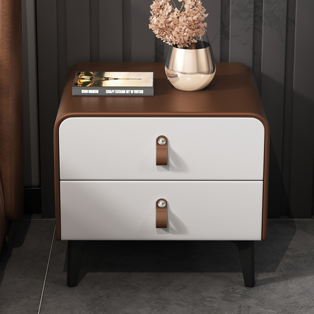 Modern Nightstand End Side Accent Table with 2 Drawers Nightstand