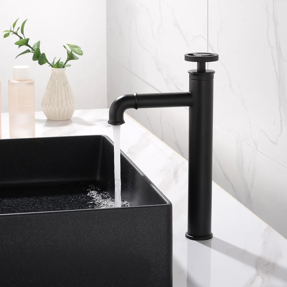 Ruth Industrial Matte Black Single Hole Bathroom Vessel Sink Faucet Single Handle Brass