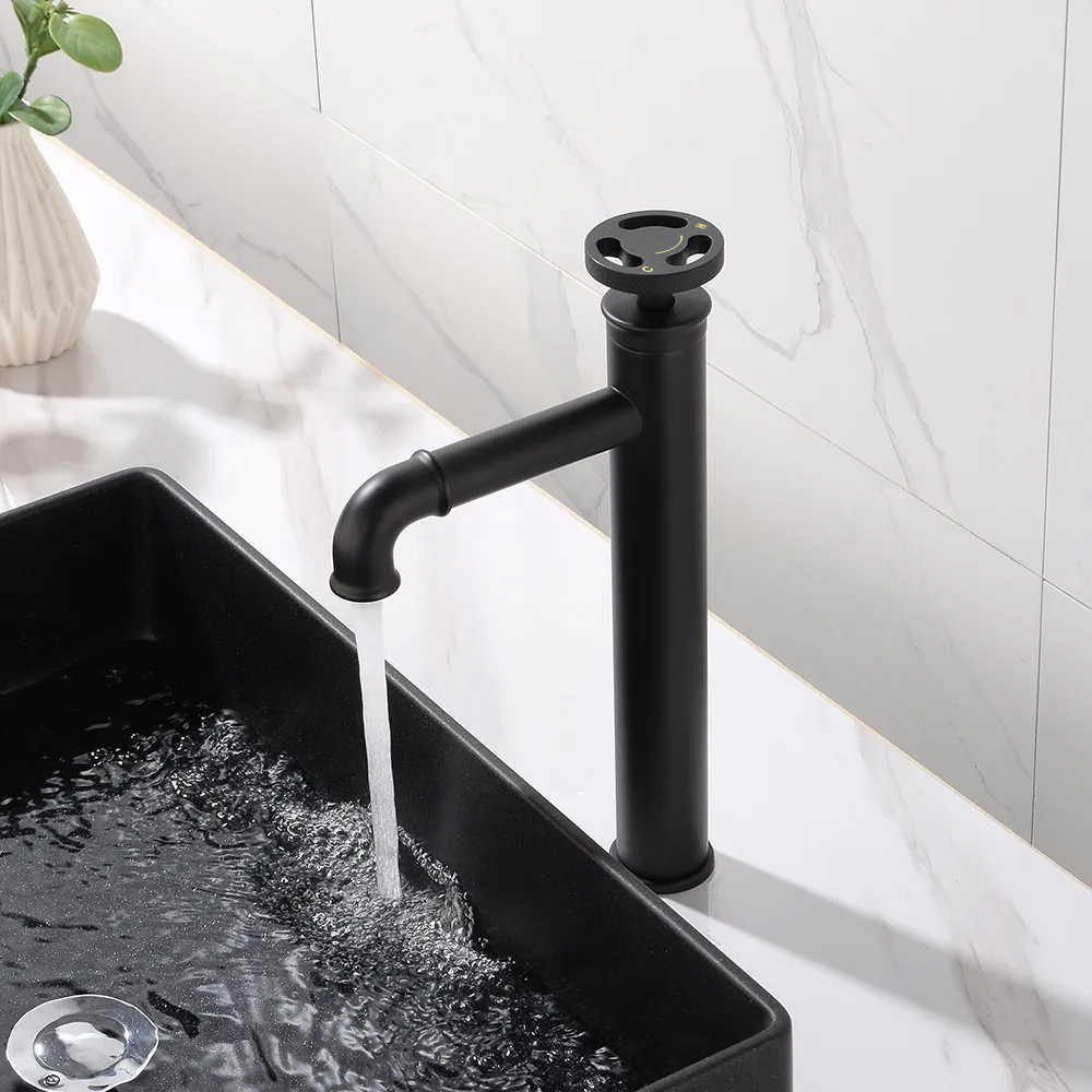 Ruth Industrial Matte Black Single Hole Bathroom Vessel Sink Faucet Single Handle Brass