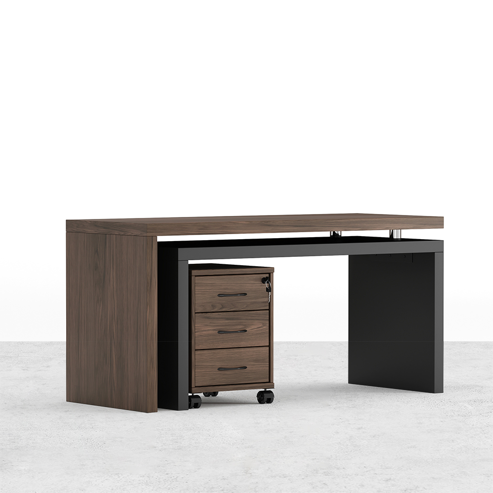 Modern L Shaped Executive Office Desk with with Movable File Cabinet Black & Walnut Swivel Desk Office Furniture (59.8" )