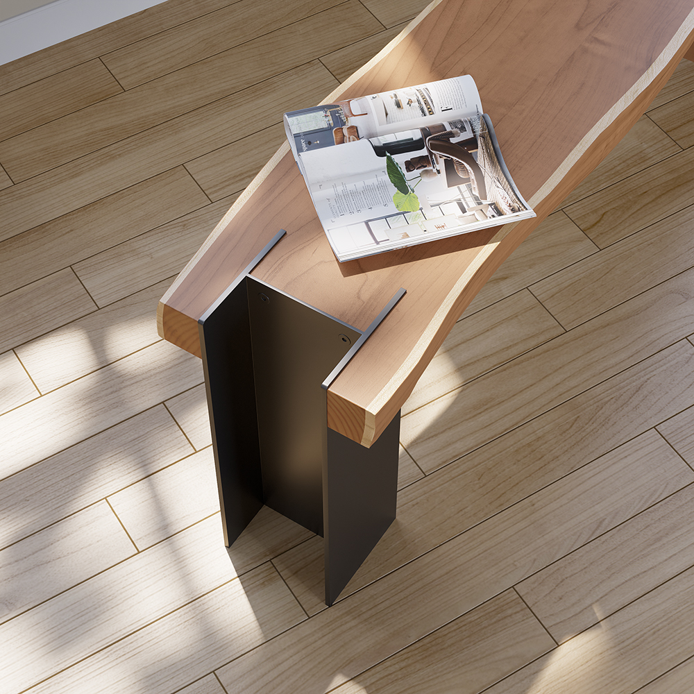 Natural Wood Entryway Bench Modern Bench with Steady Metal Legs (47.2'')
