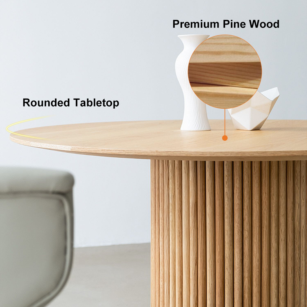 Japandi 39.4" Round Wood Dining Table for 4 Person Natural Pedestal Base