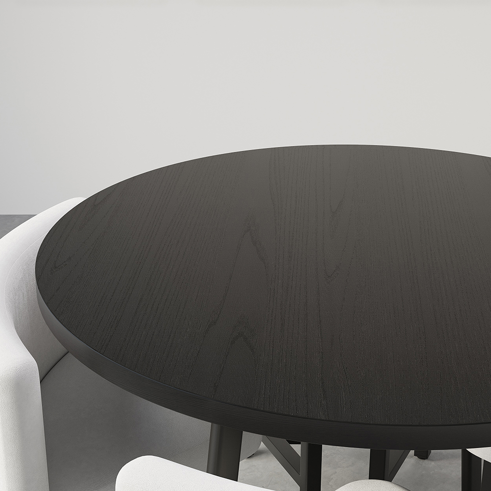 Dining Table Set 39.4" Round Wood Dining Table & 4 White Upholstered Dining Chairs