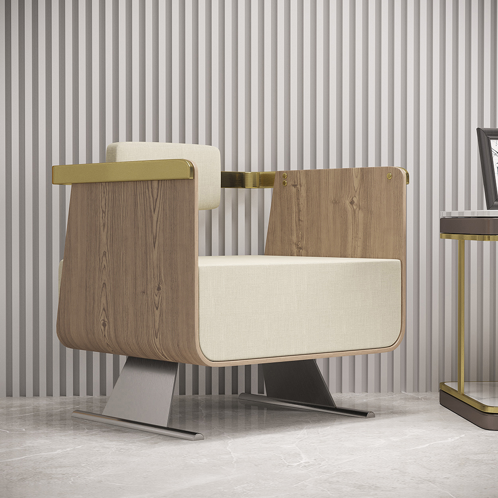 Walnut Modern Accent Chair Upholstered Cotton Linen Accent Chair in US