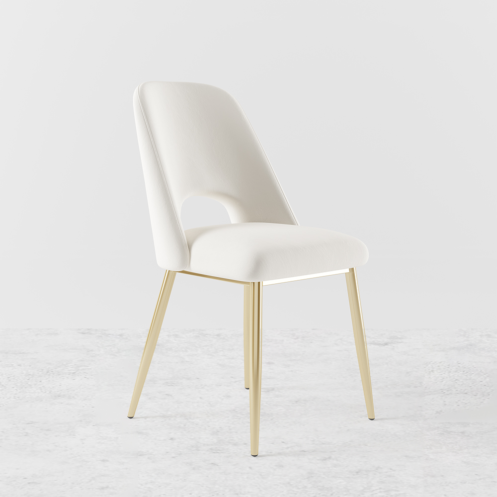 Mid-Century Modern White Upholstered Dining Chair Set of 2 with Hollow Back