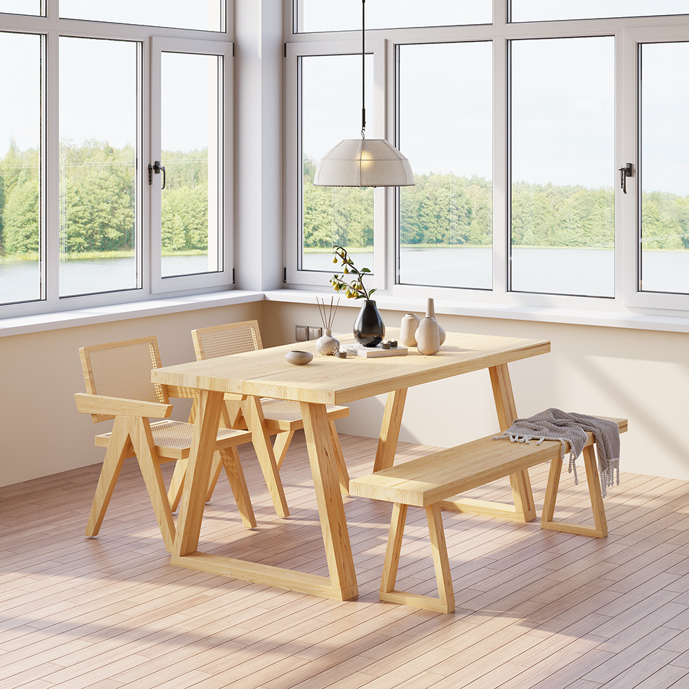 63" Natural Rectangular Japandi Dining Table Pine Wood Table for Dining